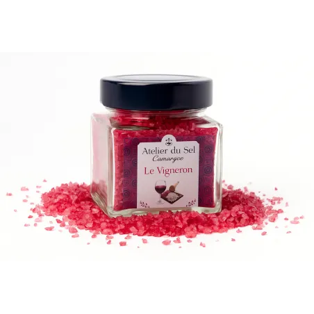 Pot de Sel du Vigneron de l’Atelier du Sel – sel de Camargue au vin rouge et échalotes – produit artisanal du Sud de la France