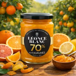 Confiture extra de 4 agrumes intense Léonce Blanc 70% fruits 320g