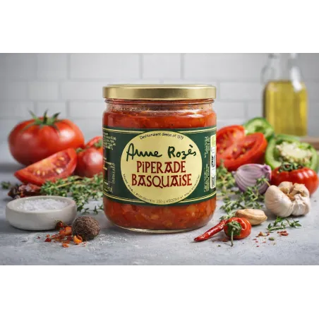 Bocal de piperade basquaise Anne Rozès, spécialité du Pays Basque à la tomate et aux poivrons
