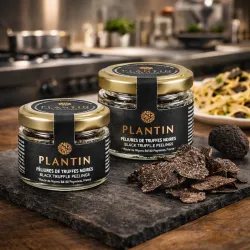 Pelures de truffes noires (Tuber Melanosporum) par Plantin. Truffe française d’hiver, intense et parfumée.