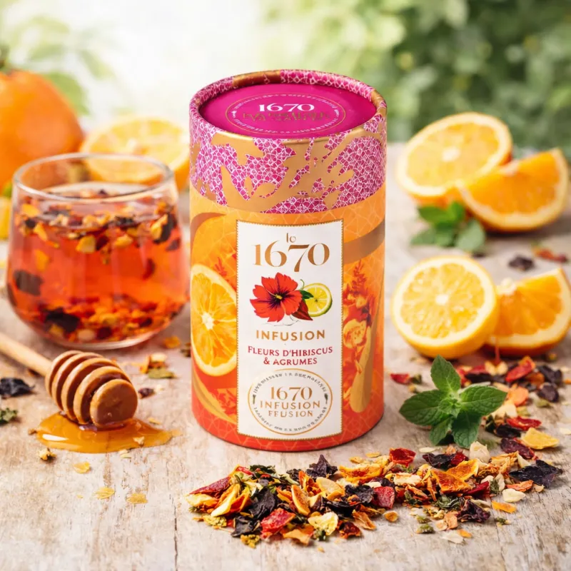 Infusion Agrumes & Hibiscus 1670 – Sans Théine, Chaude ou Glacée