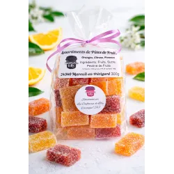 Pâtes de fruits artisanales Confiture de Lilly en Dordogne, assortiment de douceurs aux fruits présentées en sachet gourmand