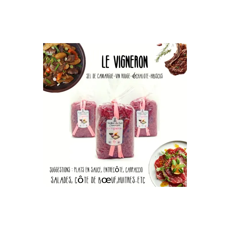 Recharge Sel Le Vigneron 300g Atelier du Sel Camargue au vin rouge et échalotes