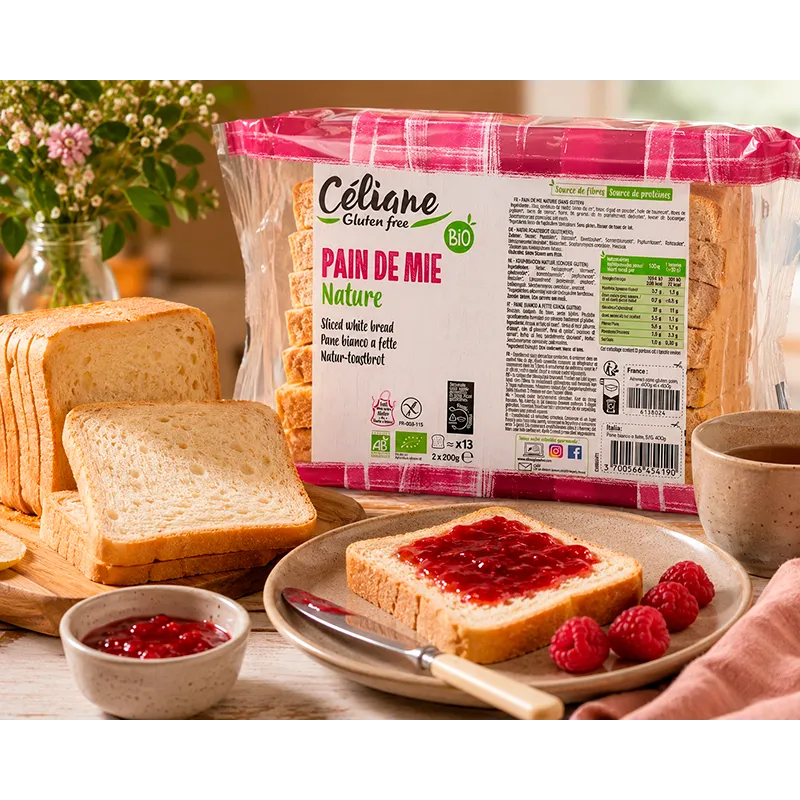 Pain de mie nature bio sans gluten Céliane 2 x 200 g moelleux pour sandwichs et tartines