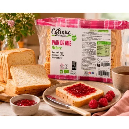 Pain de mie nature bio sans gluten Céliane 2 x 200 g moelleux pour sandwichs et tartines