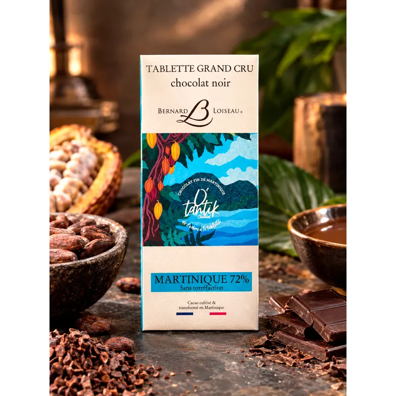 Tablette de chocolat noir cru 72 % Martinique Rivière-Pilote Bernard Loiseau 90 g