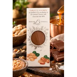 Tablette de chocolat au lait 40 % fourrée au praliné cacahuète et caramel beurre salé Bernard Loiseau 200 g