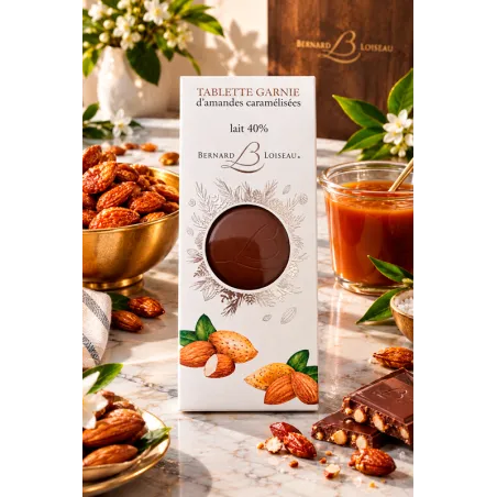 Tablette de chocolat au lait 40 % aux amandes caramélisées Bernard Loiseau 115 g