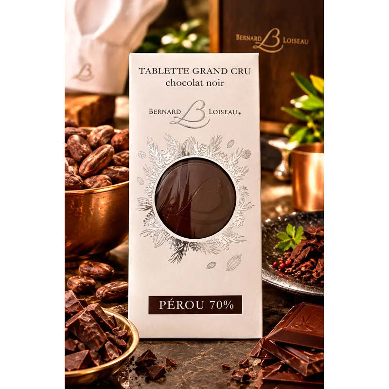 Tablette grand cru de chocolat noir Pérou 70 % bio Bernard Loiseau 90 g